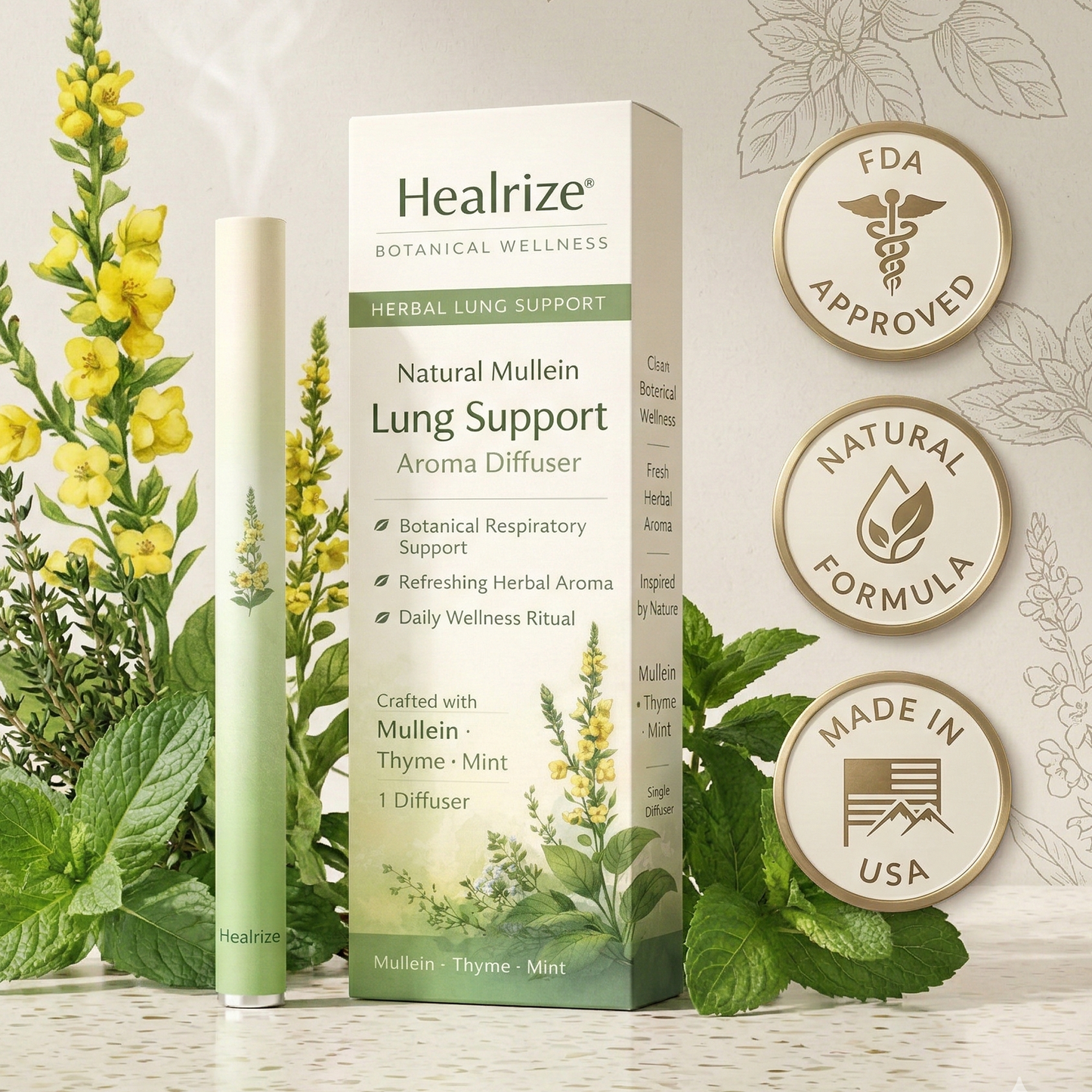 🍃🔥Healrize® Natural Mullein Lung Support Aroma Diffuser