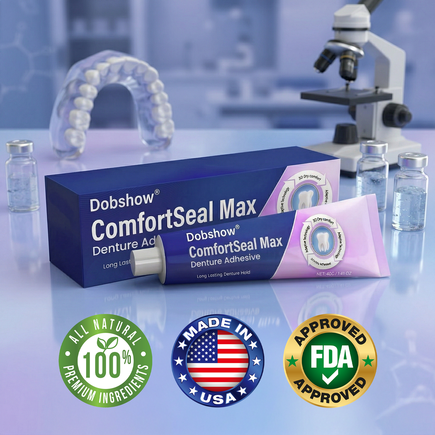 🦷Dobshow® ComfortSeal Max Denture Adhesive | 👨‍⚕️96-hour long-lasting, heat adaptive technology