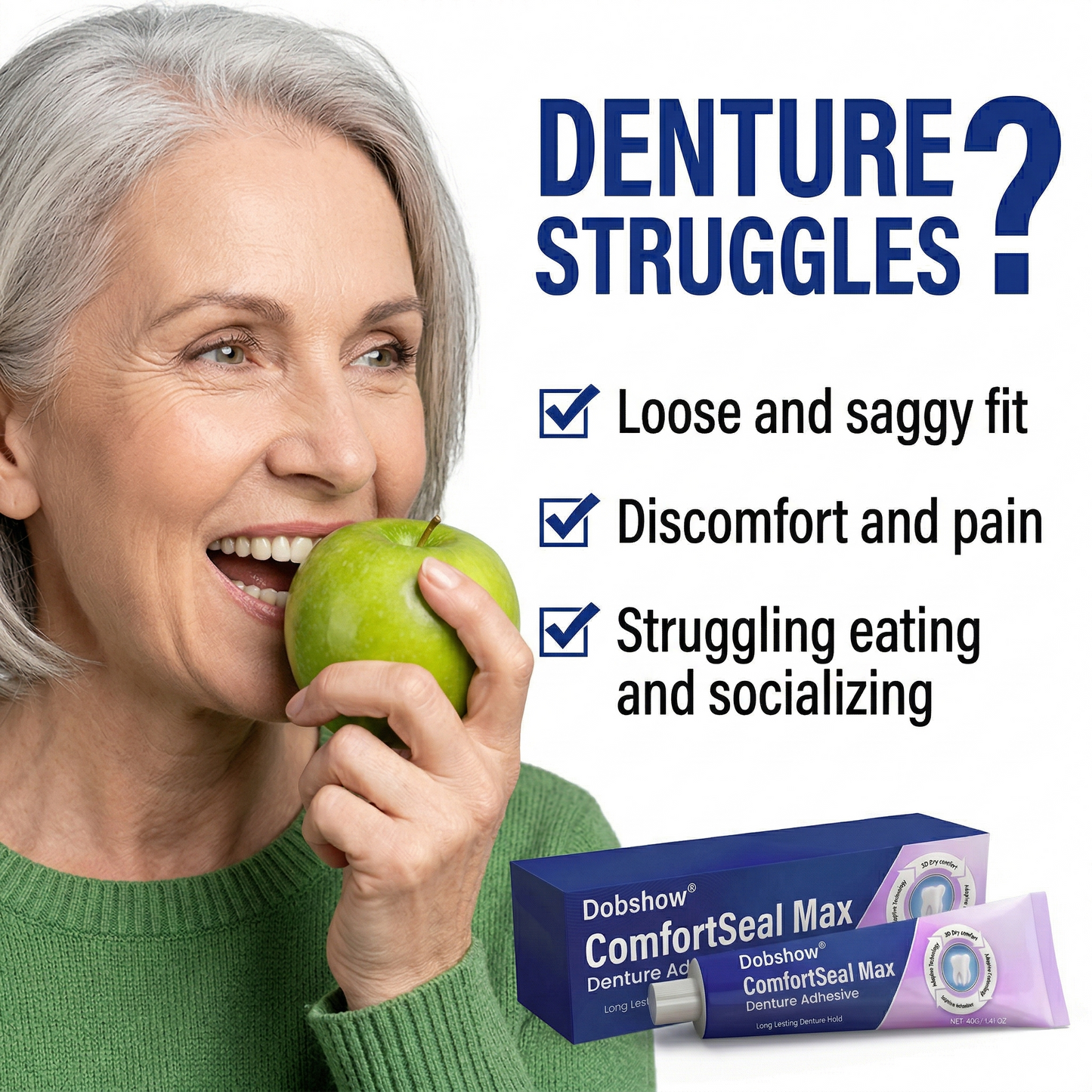 🦷Dobshow® ComfortSeal Max Denture Adhesive | 👨‍⚕️96-hour long-lasting, heat adaptive technology