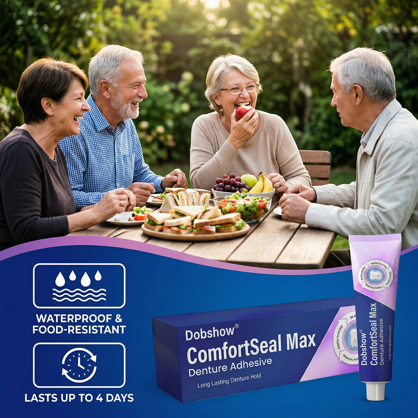 🦷Dobshow® ComfortSeal Max Denture Adhesive | 👨‍⚕️96-hour long-lasting, heat adaptive technology