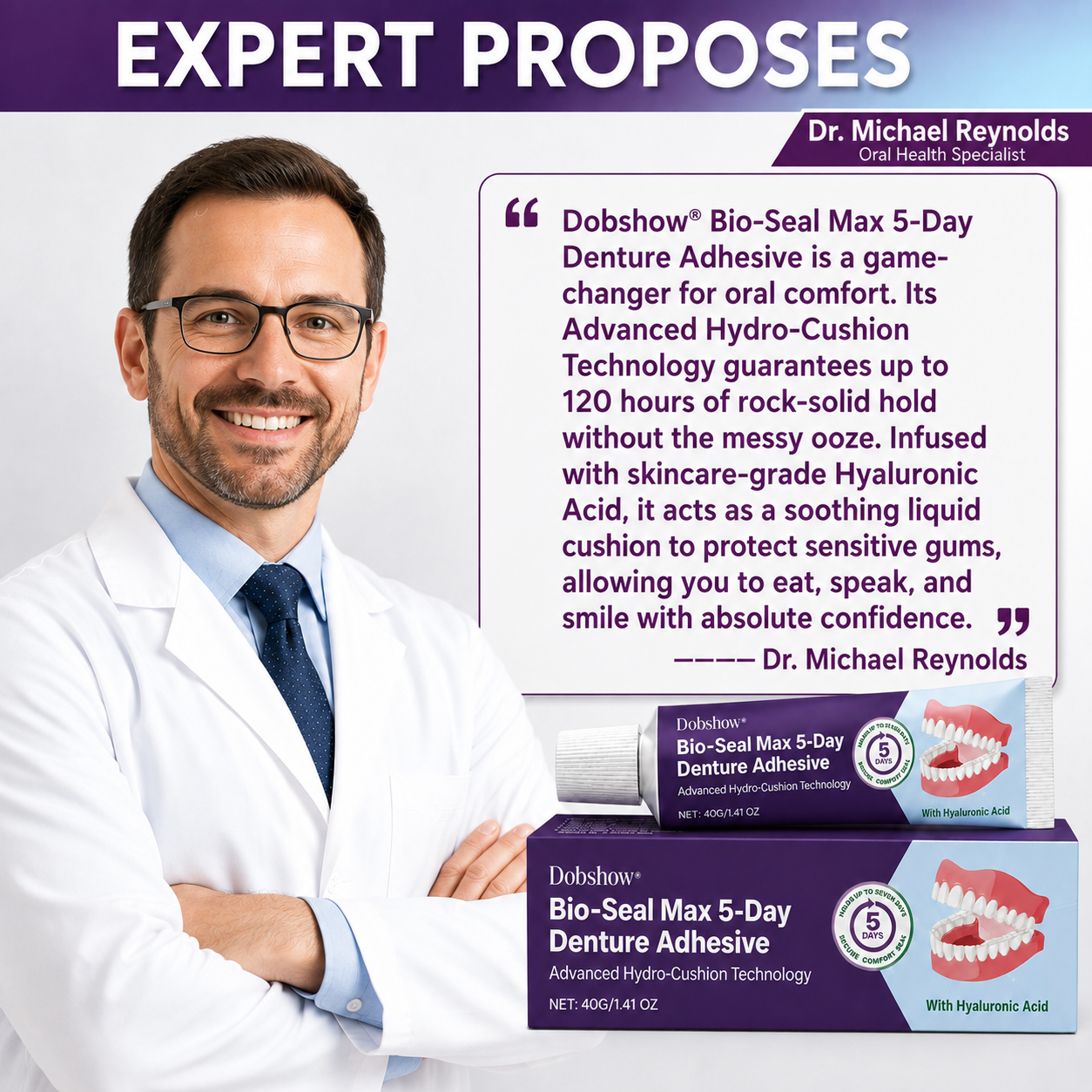 🎊Dobshow® Bio-Seal Max 5-Day Denture Adhesive🦷💙