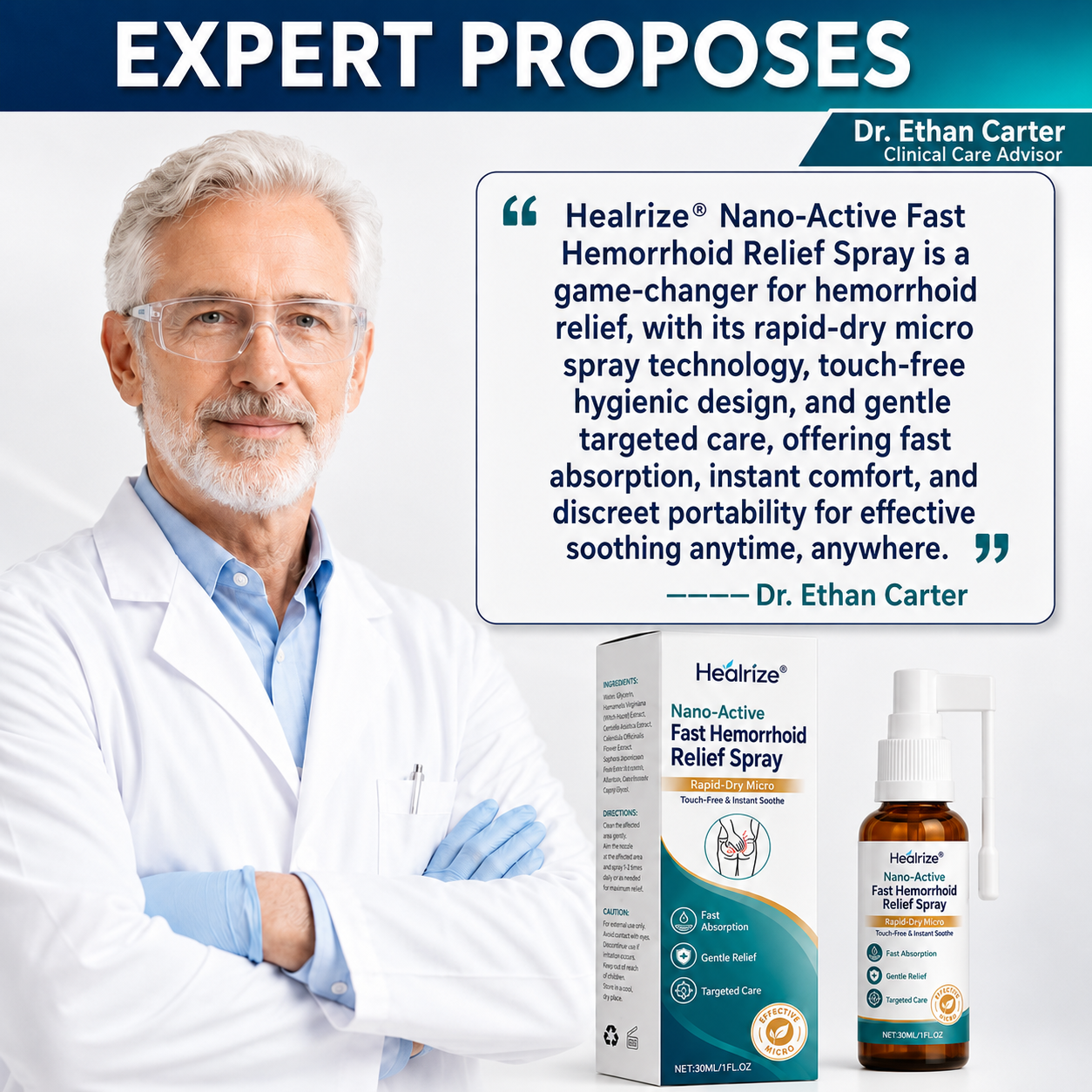 👨‍⚕️🏆Healrize® Nano-Active Fast Hemorrhoid Relief Spray | Rapid-Dry Micro-Mist with Essential Oils, Touch-Free & Instant Soothe