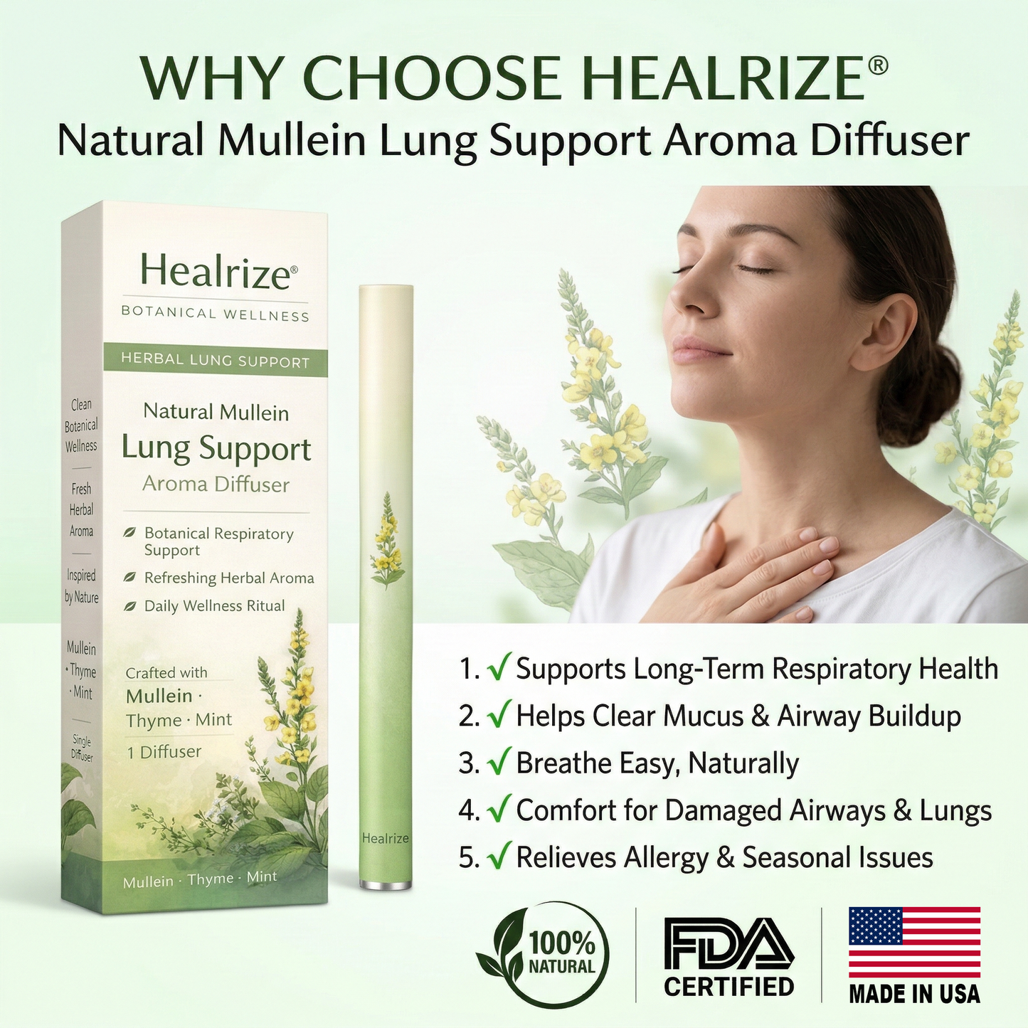 🍃🔥Healrize® Natural Mullein Lung Support Aroma Diffuser