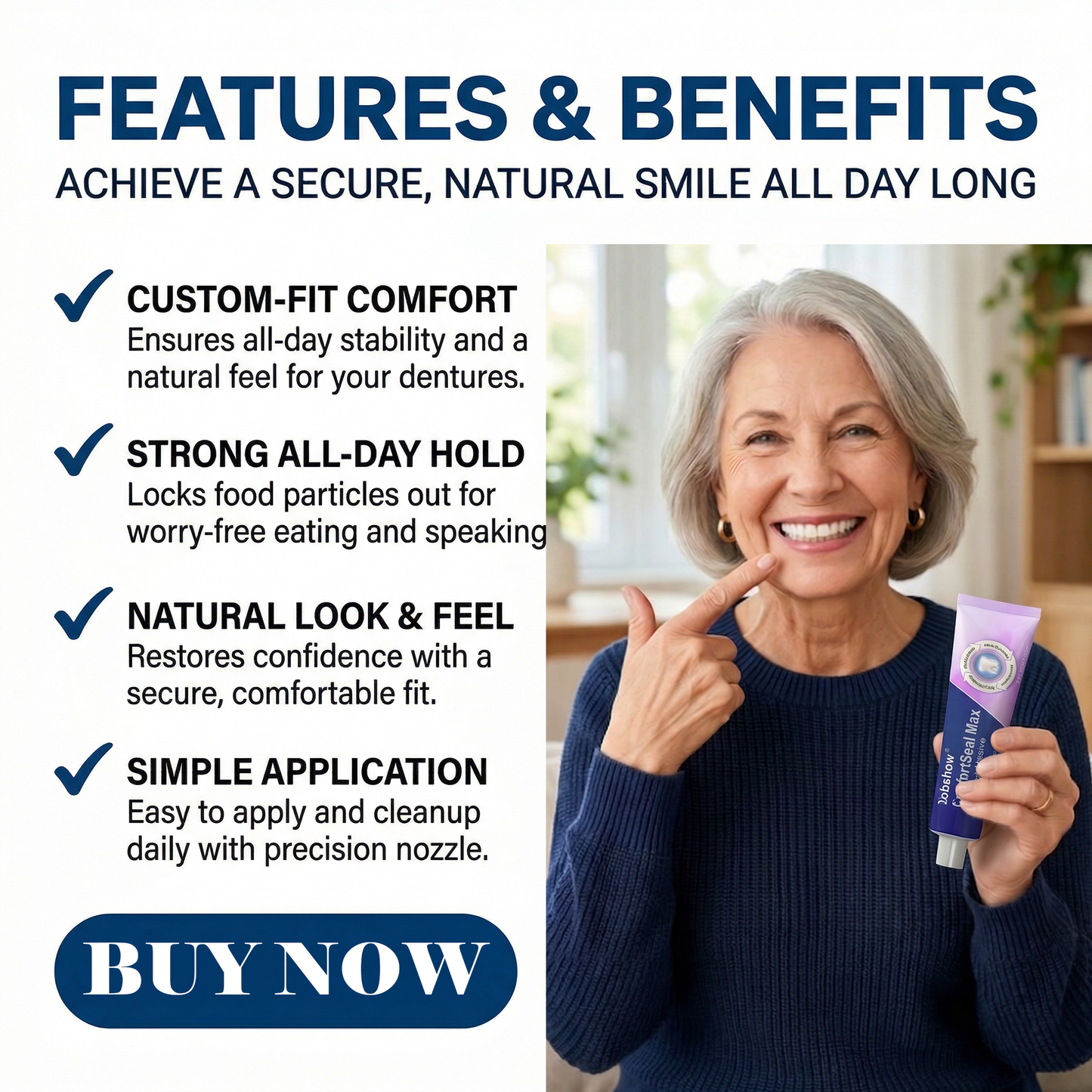 🦷Dobshow® ComfortSeal Max Denture Adhesive | 👨‍⚕️96-hour long-lasting, heat adaptive technology