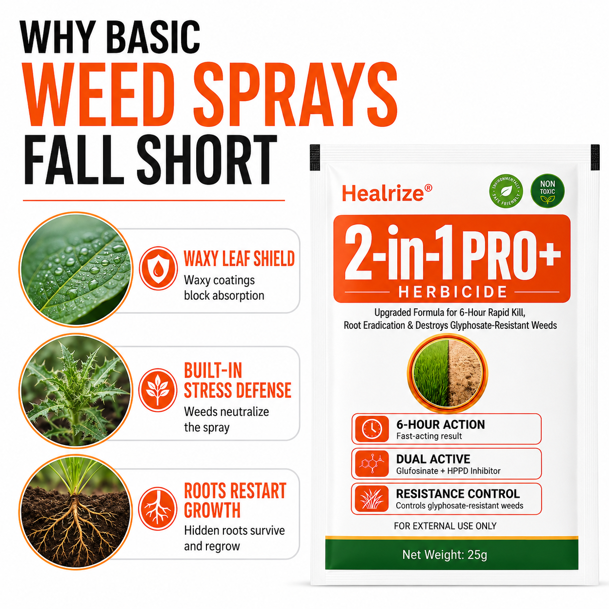 🔥🌱Healrize® Advanced 2-in-1 Pro+ Herbicide | Upgraded Formula for 6-Hour Rapid Kill, Root Eradication & Destroys Glyphosate-Resistant Weeds