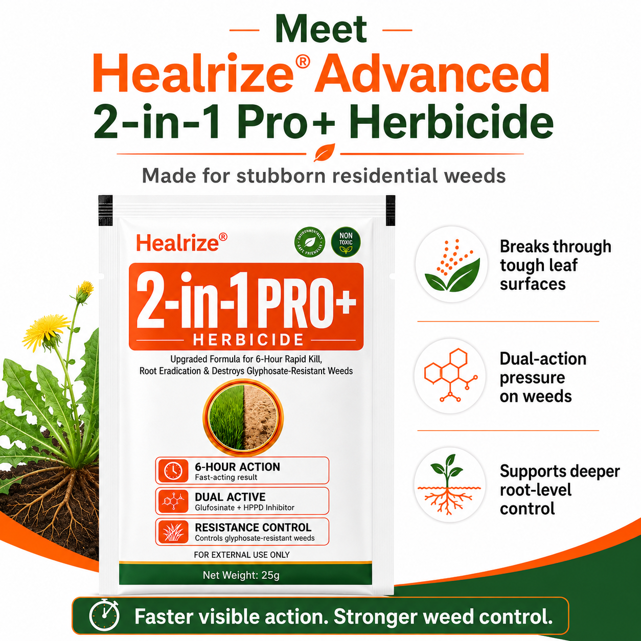 🔥🌱Healrize® Advanced 2-in-1 Pro+ Herbicide | Upgraded Formula for 6-Hour Rapid Kill, Root Eradication & Destroys Glyphosate-Resistant Weeds